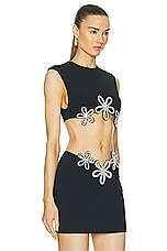 David Koma Crystal Daisy Sleeveless Crop Top in Black & Silver, view 2, click to view large image.
