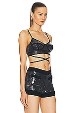 David Koma Sequins Knit Wait Tie Detail Top in Black, view 2, click to view large image.