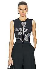 David Koma Crystal Rose Flower Rhinestone Bodysuit in Black & Silver, view 1, click to view large image.