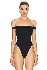 David Koma Off The Shoulder Bodysuit in Black, view 2, click to view large image.