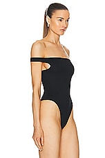 David Koma Off The Shoulder Bodysuit in Black, view 3, click to view large image.