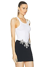 David Koma Payette Flower Brooch Rib Tank Top in White, view 2, click to view large image.