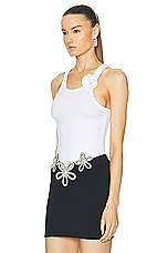 David Koma Payette Flower Brooch Rib Tank Top in White, view 3, click to view large image.