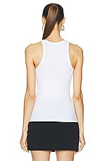 David Koma Payette Flower Brooch Rib Tank Top in White, view 4, click to view large image.