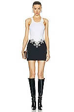 David Koma Payette Flower Brooch Rib Tank Top in White, view 5, click to view large image.