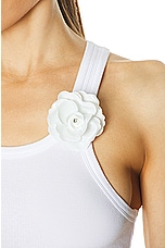 David Koma Payette Flower Brooch Rib Tank Top in White, view 6, click to view large image.