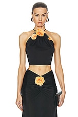 David Koma Payette Flower Halter Top in Black & Orange, view 1, click to view large image.