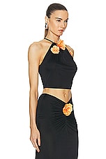 David Koma Payette Flower Halter Top in Black & Orange, view 2, click to view large image.