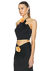 David Koma Payette Flower Halter Top in Black & Orange, view 3, click to view large image.
