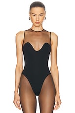 David Koma Wave Neckline Bodysuit in Black, view 2, click to view large image.