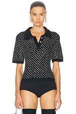 David Koma Crystal Knit Polo Top in Black & Silver, view 1, click to view large image.