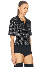 David Koma Crystal Knit Polo Top in Black & Silver, view 2, click to view large image.