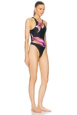 David Koma Fish Print One Piece Swimsuit in Black & Pink, view 2, click to view large image.