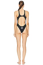 David Koma Fish Print One Piece Swimsuit in Black & Pink, view 3, click to view large image.
