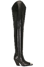 David Koma Metal Nose Over the Knee Cowboy Boots in Black, view 1, click to view large image.