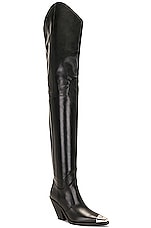 David Koma Metal Nose Over the Knee Cowboy Boots in Black, view 2, click to view large image.
