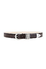 DEHANCHE Hollyhock Belt in Dark Chocolate Croc & Silver, view 1, click to view large image.