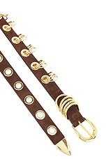 DEHANCHE Revenge Suede Belt in Chocolate & Gold, view 3, click to view large image.