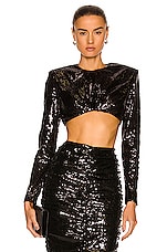 Daniele Carlotta Sequin Crop Top in Black, view 1, click to view large image.