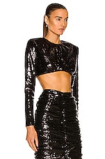 Daniele Carlotta Sequin Crop Top in Black, view 2, click to view large image.