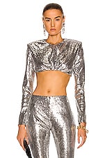 Daniele Carlotta Sequin Crop Top in Silver, view 1, click to view large image.