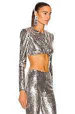 Daniele Carlotta Sequin Crop Top in Silver, view 2, click to view large image.