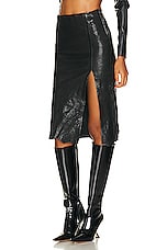 Diesel Leather Midi Skirt in Black, view 3, click to view large image.