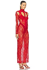 Dion Lee Heart Loop Lace Dress in Dark Red, view 2, click to view large image.