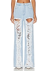 Dion Lee Classic Denim Frayed Pant in Cyan, view 1, click to view large image.