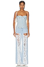Dion Lee Classic Denim Frayed Pant in Cyan, view 4, click to view large image.