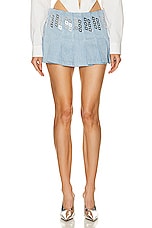 Dion Lee Diamond Stud Pleated Denim Mini Skirt in Cyan, view 1, click to view large image.