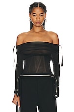 Dion Lee Hosiery Overlay Gathered Top in Black & Sandstone, view 1, click to view large image.