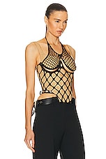 Dion Lee Fishnet Wire Corset Top in Black & Dune, view 2, click to view large image.