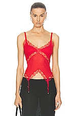 Dion Lee Lace Rib Garter Tank Top in Red, view 1, click to view large image.