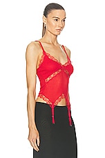 Dion Lee Lace Rib Garter Tank Top in Red, view 2, click to view large image.