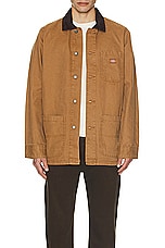 Dickies Duck Unlined Chore Coat in Stonewashed Brown Duck, view 3, click to view large image.