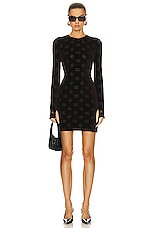 Dolce & Gabbana Long Sleeve Mini Dress in Dark Brown, view 4, click to view large image.