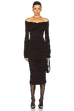 Dolce & Gabbana Draped Jersey Dress in Dark Brown, view 1, click to view large image.