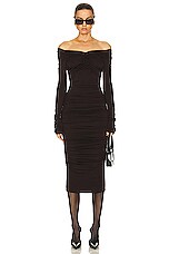 Dolce & Gabbana Draped Jersey Dress in Dark Brown, view 4, click to view large image.