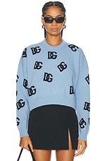 Dolce & Gabbana Cropped Crewneck Pullover in Very Light Blue, view 1, click to view large image.