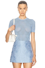 Dolce & Gabbana Jacquard Short Sleeve Top in Very Light Blue, view 1, click to view large image.