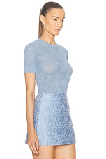 Dolce & Gabbana Jacquard Short Sleeve Top in Very Light Blue, view 2, click to view large image.