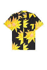 DOUBLE RAINBOUU Short Sleeve Hawaiian Shirt in Gold Lotus, view 1, click to view large image.