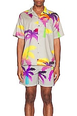 DOUBLE RAINBOUU Short Sleeve Hawaiian Shirt in White Ferrari, view 3, click to view large image.