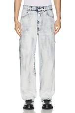 DARKPARK John Hand Bleached Relax Fit Worker Denim in White & Blue Denim, view 4, click to view large image.