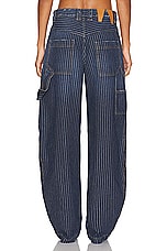 DARKPARK Audrey Pinstriped Barrel Carpenter in Washed Blue Denim, view 3, click to view large image.