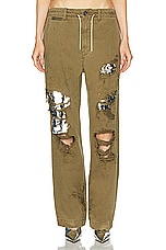 DARKPARK Riri Paillettes Shredded Paper Bag Pant in Military Green, view 1, click to view large image.