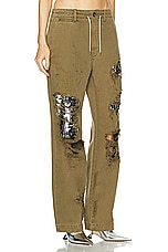 DARKPARK Riri Paillettes Shredded Paper Bag Pant in Military Green, view 2, click to view large image.