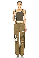 DARKPARK Riri Paillettes Shredded Paper Bag Pant in Military Green, view 4, click to view large image.