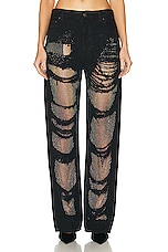 DARKPARK Karen Crystal Panel Shredded Wide Leg in Black, view 1, click to view large image.